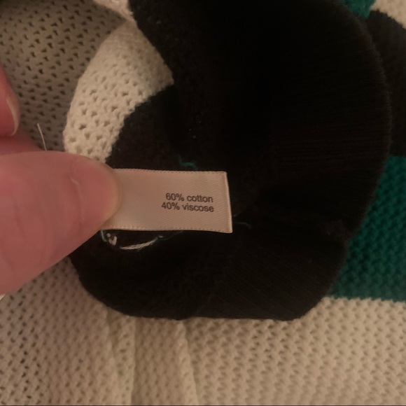 White, Green, Black Stripe Textured Sweater - Picture 4 of 5